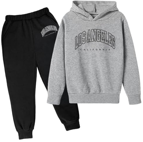Generisch Tuta da ginnastica per bambini, da jogging, per ragazzi, sportiva, a maniche lunghe, per bambini, con cappuccio, con stampa, casual, a maniche lunghe, outwear, grigio scuro, 11-12 Anni