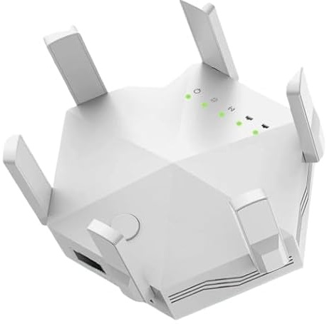 300Mbps WiFi Signal Extender Repeater Booster, 6 High-Performance Aerials, 2.4GHz Single Band, 3 Modes AP/Ethernet Port, WPS Easy Setup UK Plug White