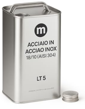 mille idee Latta Vuota Per Olio 5 Litri in Acciaio Inox 18/10 (AISI 304) con Tappo e Maniglia – Contenitore Alimentare per Olio – Resistente, Riutilizzabile e Antiruggine L 16,5 cm P 10 cm H 31 cm