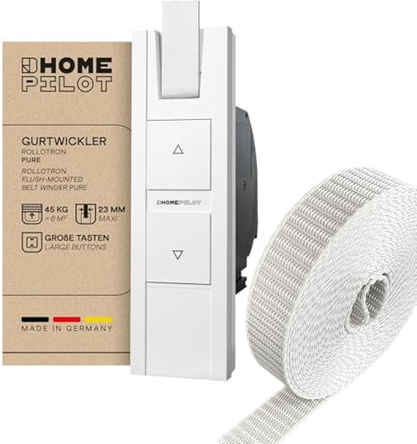 Home Pilot Roller Shutter Set: RolloTron Pure Electric Belt Winder + Replacement Strap (23 mm Wide, 6 m Long; Colour: Grey)