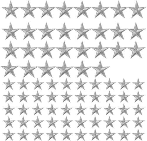 DOPENSPI 80 Stück Silber Sterne zum Aufbügeln, 2 Größen Stern Aufnäher zum Aufbügeln, Silber Sternförmige Applikationen für Kleidung, Rucksäcke, Jacken, Hüte, Schuhe, Dekoration DIY Handwerk