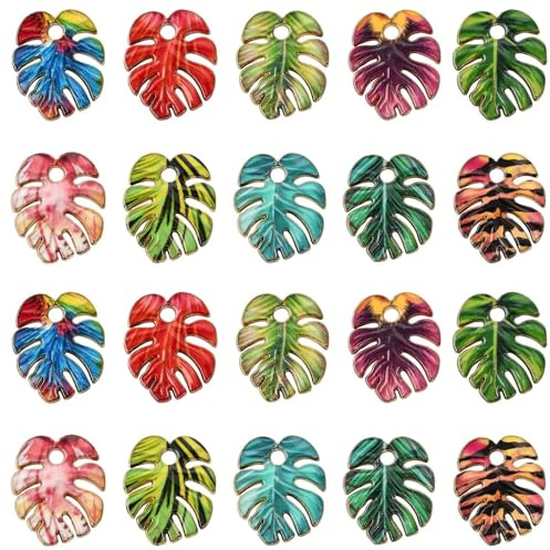 Airssory 40 ciondoli smaltati a forma di foglia di Monstera, 10 colori, a forma di foglie tropicali, per gioielli fai da te, bracciali, collane, orecchini, borse, portachiavi, decorazioni