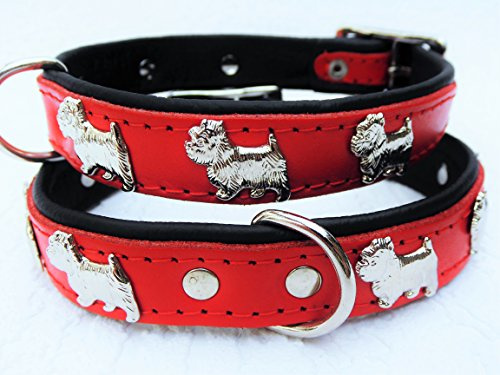 *Westie* Hunde Halsband, Leder, Halsumfang 27-32cm, ROT, NEU(PL.19-9-323) | Halsband Leder Westie