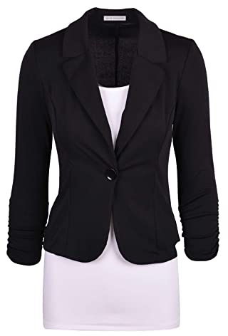 Auliné Collection Women's Casual Work Solid Color Knit Blazer Black 1X