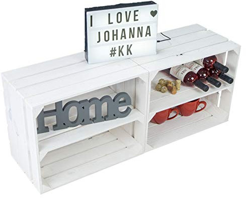 Kistenkolli Altes Land 2er Set Obskistenregal Weiss Johanna mit Mittelbrett weiß -Längs Bücherregal Weinregal Schuhregal Weinkistentisch Weinkistenregal Gartendeko Balkondeko