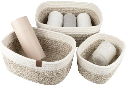 LA JOLIE MUSE Baumwollseil Aufbewahrungskörbe, stapelbare multifunktionelle Organizer Körbe, 30.5cm, 3er Set Weiß & Wüste