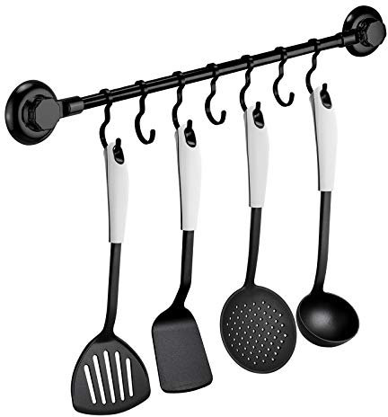 MaxHold Saugschraube Küchenhelfer Hängeleiste 7 Haken, Befestigen ohne Bohren – Edelstahl Rostfre – Küchenutensilienhalter für Küchen & Badezimmer Aufbewahrung