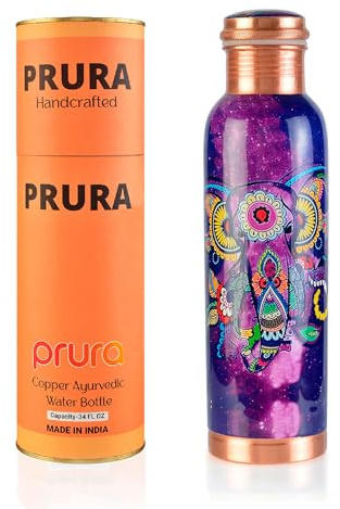 PRURA Black Wave Bouteille d'eau en cuivre Récipient en cuivre pur pour boire - Buvez plus d'eau, réduisez votre consommation de sucre et profitez immédiatement des avantages