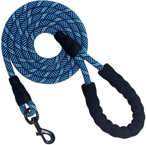 MayPaw Dog Rope Lead for Medium Large Dogs, 2.1 m x 1.2cm, Blue | Comfortable Grip, 360° Swivel Clip, Strong Nylon Rope, 2.1m/2.5m/3.0m, Daily Outdoor Activities Walking Hiking Exploring