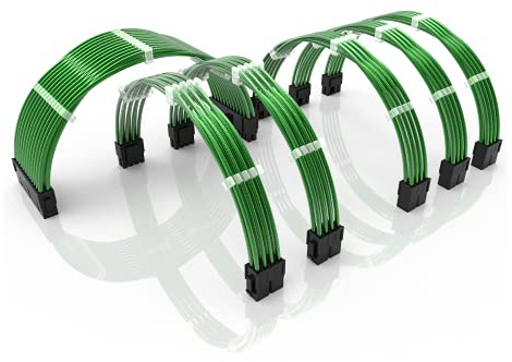 LINKUP - 50cm PSU Kabelverlängerung Ummantelt GPU Nach Maß PC Stromversorgung mit Kamm-Kit - Kompatibel mit RTX3090 | 1x 24 P (20+4) | 2X 8 P (4+4) CPU | 3X 8 P (6+2) GPU Set | 500mm - Metallic-Grün