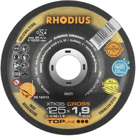 Rhodius XTK35 Cross Lot de 25 disques à tronçonner 125 x 1,9 mm pour acier et inox