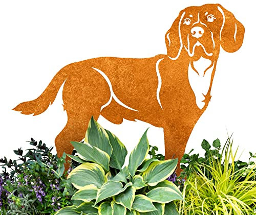 Terma Stahldesign Edelrost Gartenstecker Hund Beagle Metall Figur Handmade Germany wetterfest Gartendeko Rostdeko Tierfigur Rostfigur Geschenk