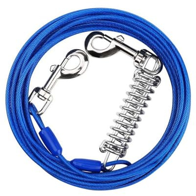 Hofleine, knytning till hundkabel, kabel för att ansluta hundar, hundkoppel med stötdämpande fjäder och roterande metallkrok för trädgård, camping, löpning, utomhus park