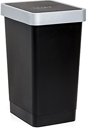 TATAY Smart 25L Rubbish Bin Kitchen with Swing Lid | Compact and Functional | Indoor and Outdoor Use | Fits 30L Bags | BPA-Free Durable Plastic | 26x34x47cm, Black