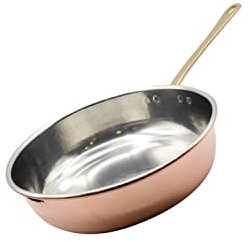 CREARTISTIC Padella Rame Professionale Stagnato Saltapasta 24x6,5 cm - 2 L Spessore 1,2 mm, Con Manico in Ottone, Pentola per pasta, Martellato a Mano - Made in Italy