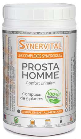 Prosta Homme Synervital - 1000 gélules de 300mg - Complexe de plantes pour la Prostate, le confort urinaire - Sabal, Courge, Epilobe, Pygeum, Ortie - Complément alimentaire - Fabriqué en France
