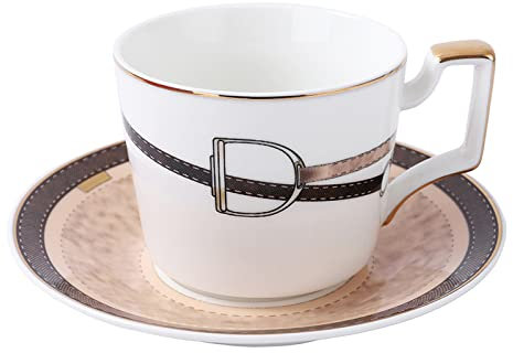 DECRZPB Tazza da caffè in ceramica fatta a mano Set tazza e piattino Fibbia in pelle Ceramica Tazza da tè e piattino Set piatto Tazza da latte d'avena Regalo di nozze