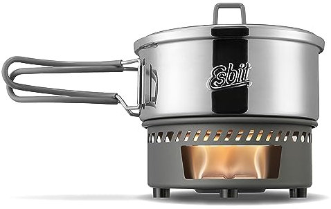 Esbit Trockenbrennstoffkochset - Outdoor Camping Kocher 1000 ml mit Edelstahl Topf - klappbare Griffe - Campingkocher Set