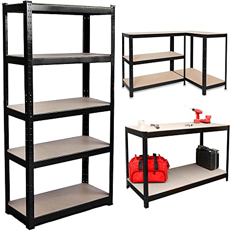AUTOFU Shelving Unit for Garages and Sheds 180x90x40cm Storage Shelves Heavy Duty Racking Unit 5 Tier Boltless Metal Storage Unit Adjustable Shelf Easy AssembleTotal Capacity 875KG -Black