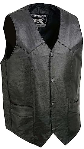 EVENT LEATHER Men's Leather Motorcycle Riding Biker Vests with Snap Closure - 4X-Large