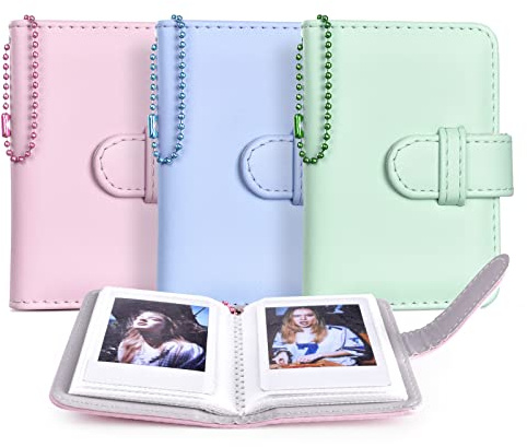 HIYQIN 3 Packs 2x3 Inch Photo Album for Instax Mini Camera Film, 3 Inch Film Albums for Instax Mini EVO/Liplay/SE 13/12/11/41/40/99/90/25/9/8/7s Picture Album Book with Keychain - Pink Blue Green