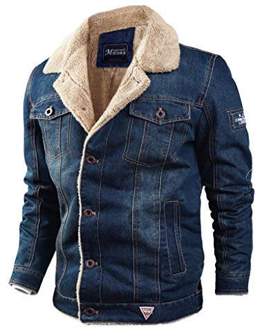 Veste Jeans Homme - Veste en Jean en Peluche à Manches Longues pour Hommes Veste Jean Homme Fourrure