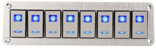 Interruttore a Pannello a 8 Bande Processo di Disegno Stile Pulsante Interruttore a Bilanciere in Lega di Alluminio 12-24 V Retroilluminazione Blu Adatta Per Yacht Per Barche RV