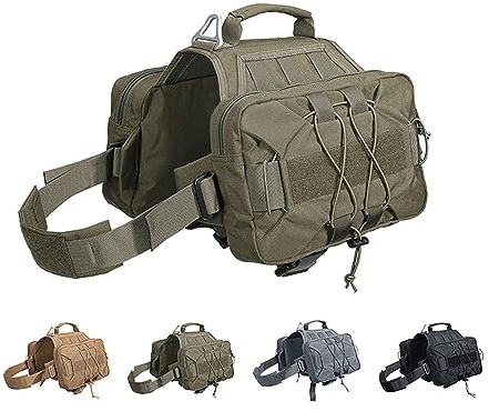 EXCELLENT ELITE SPANKER Nylon Hund Rucksack mit 2 Seitentaschen für Wandern | Verstellbares taktisches Dog Pack Hound Satteltaschen-Geschirr für mittelgroße und große Hunde Reisen Camping Spazierengehen