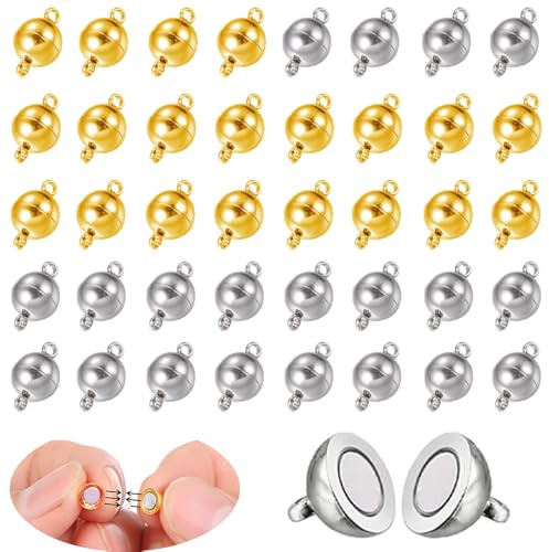 YaLiyA 40 Piezas Cierre Magnético para Cadenas Cierre Magnéticos Redondos Cierre de Cadenas Magnético Cierre de Bisuteria Magnéticos para Joyería Pulseras Collares