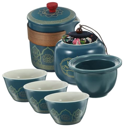 ABOOFAN 4pcs Hand Painted Tea Chinese Style Travel Tea Cup Portable Bag Ceramic Teaware Cup for Home Office Use