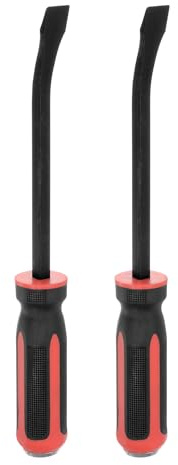 HARFINGTON 2pcs Angled Tip Pry Bar 12 Inch CR-V Curved Screwdriver Pry Bars with Strike Cap Non-Slip Handle for Lifting and Prying
