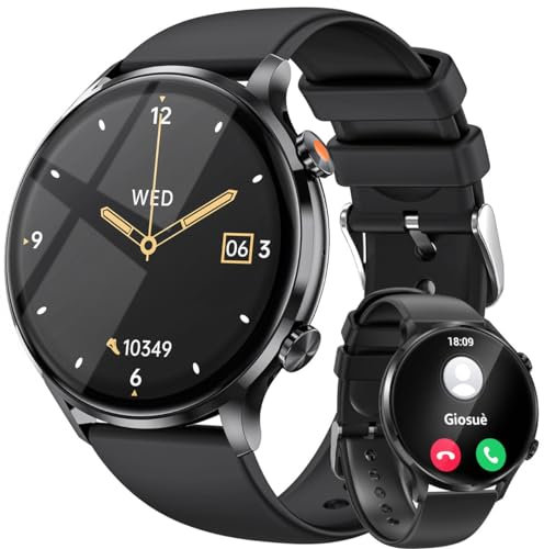 Smartwatch Herren Damen, 1,39 HD Rund Fitnessuhr Herren mit Telefonfunktion, Smart Watch mit Schlafmonitor Pulsuhr SPO2, IP68 Wasserdicht Sportuhr Schrittzähle, 100+ Sportmodi für Android/iPhone