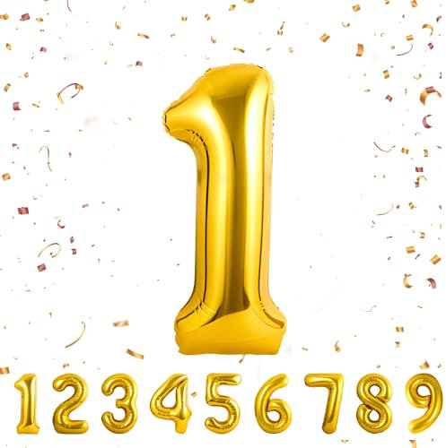 Chiffre 1 Or Géant - Ballon Anniversaire 40 (101cm) XXL Gonflable à l'Hélium - Décoration S'envole