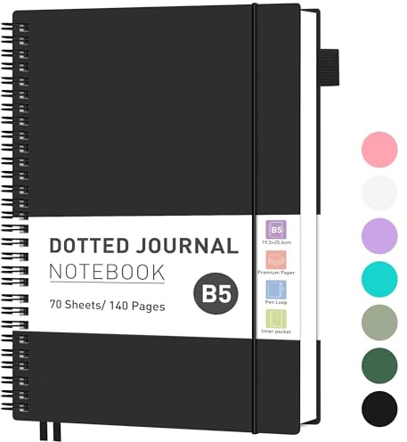 RETTACY Quaderno B5 a puntini, Bullet Dot Journal, blocco per appunti leggero, 70 fogli / 140 pagine per scrivere, 100 g/mq, quaderno ad anelli in PVC, per donne uomini lavoro ufficio, 19,3 x 25,4 cm