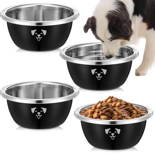 Teenyyou 4 Pcs Large Stainless Steel Food Bowls for Dogs Extra Metal Rust Resistant Pet Water Bowls, Easy to Clean for Large Dogs Indoor Outdoor(17.75 Cup,Black)