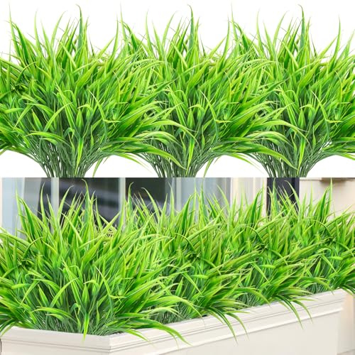 ASTNIC 8 piante artificiali per esterni, erba finta, steli vegetali resistenti ai raggi UV, piante in plastica sintetica, arbusti per primavera, estate, casa, finestra, giardino, patio, vialetto