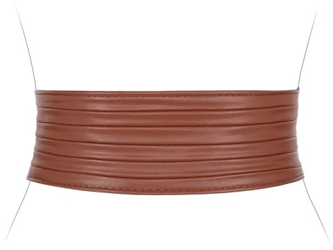 XZQTIVE Damen Breiter Stretchgürtel für Kleid Frauen Leder Elastischer Taille Gürtel Mode Hüftgürtel Damen, Braun, 70CM