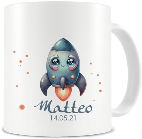 Samunshi® Kindertasse mit Namen Tasse mit Kleine Rakete Personalisierte Tasse Namen Kinder Kinderbecher personalisiert Wunschtext für Kindergarten oder Geburtstag weiß 300ml