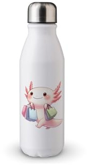 MAXIKIWI - Single Wall Water Drinking Bottle with Screw Cap, Non Insulated Lightweight Aluminium, BPA Free, Leak-Proof - Adorable Axolotl - 500ml