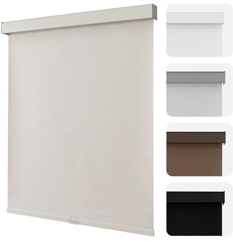 Joydeco 100% Blackout Roller Shades Cordless Blinds for Windows, Free-Stop Shades, UV Protection, Natural Woven Blinds for Home and Office, Light-Proof Aluminum Cover (46 W x 75 H, Beige)