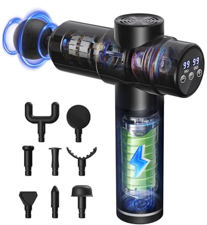 XSWCCJJ 6.0 Upgraded Muscle Massage Gun【Deep Massage - Promote by 217%】 Massage Gun【Military Grade 21700 Battery Cell】 Grade Carbon Fiber, Massage Gun Accessories 8 Heads for Shoulders Body & Back