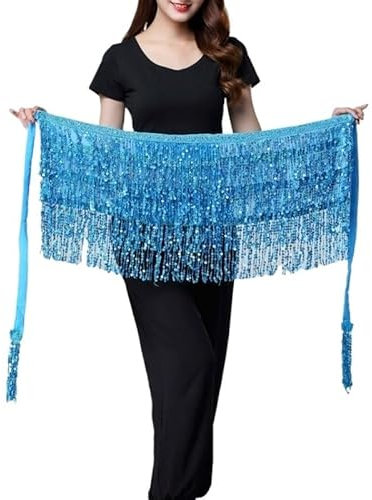 SkyjOy Bauchtanz HüFttuch Bauchtanz-Kostüm for Damen und Herren, Taillenkette, Gürtel, glänzend, Hula-Bühnenshow-Zubehör, Bauchtanz-Kostüm, Requisite, Bauchtanz-Rock Bauchtanz KostüM Damen(SkyBlue)