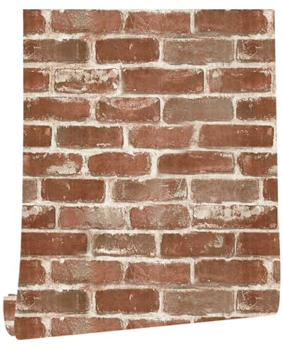 myforHD Stone Brick Wallpaper Peel and Stick 3D Effect Blocks Vintage Brick Faux Textured Self-Adhesive Wallpaper Kitchen Cabinets Backsplash Fireplace Laundry Room Accent Wall Decor