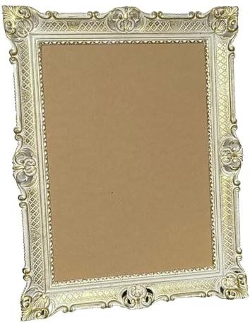 Marco de cuadros barroco de 50 x 70 cm, tablero publicitario, cuadro de menús, rectangular, marco grande XXL, marco antiguo, 90 x 70 cm, marco de póster (blanco y dorado envejecido)