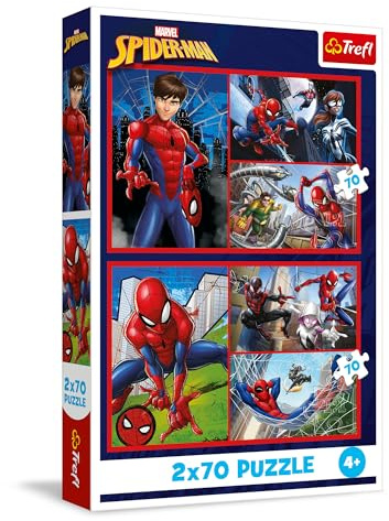 Trefl – 2in1 Puzzle: Marvel Spider-Man, Spinnengeschichten - 2 x 70 Teile, Set mit Zwei Puzzles für Kinder ab 4 Jahren