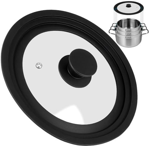 Universal Lid for Pots, Pans and Skillets, Silicone Lid for Frying Pans Fits 16/18/20cm Diameter Cookware, Tempered Glass with Heat Resistant Silicone Rim