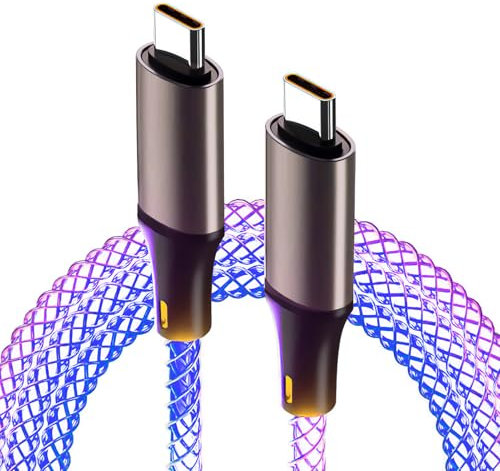 2pcs Cable USB C a USB C RGB 1M, Cable Carga Rapida Tipo C PD 66W 3.0 y Transferencia de Datos 480Mbps, Compatible con iPhone 16 15 Pro Max S24 Ultra S23 MacBook iPad Pro