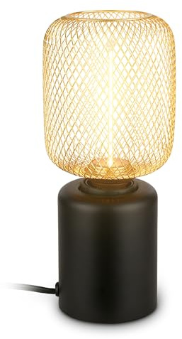 BRILONER - Tischlampe mit Drahtgeflecht, Kabelschalter, Warmweiß, Lampe, Nachttischlampe, Tischleuchte, Dekolampe Flur, Bürolampe, Leselampe, Wohnzimmer, Schlafzimmer, 10 x 25 cm (DxH), Gold