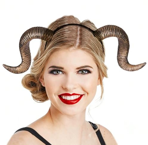 RUIXIA Bandeau Corne de Bélier Halloween Serre-tête de Cornes de Mouton Amovibles Bandeau d'Animaux pour Halloween Carnaval Cosplay Gothique
