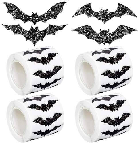 Halloween Sticker, 2000 Stück Halloween Fledermaus Aufkleber Deko, Selbstklebend Glitzernde Fledermaus Aufkleber Rolle, Klein Fledermause Sticker für Kinder Party Briefumschläge Notizbücher